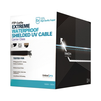 Bobina de cable de 305 m, Cat5e, color negro, sin blindar, Uso en intemperie.